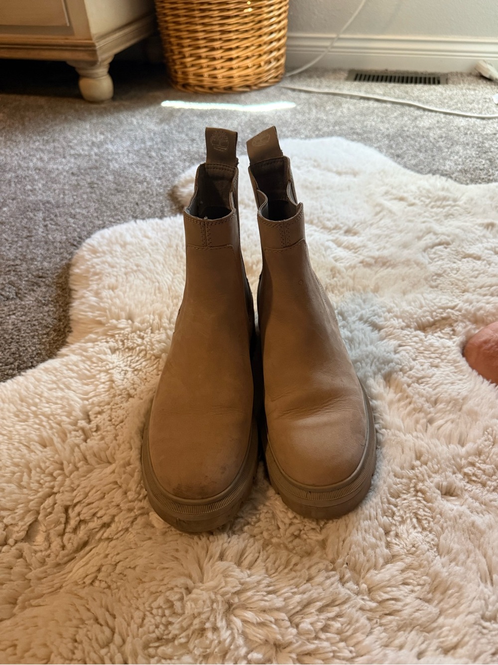 Timberland Taupe Chelsea Booties with Platform Sole